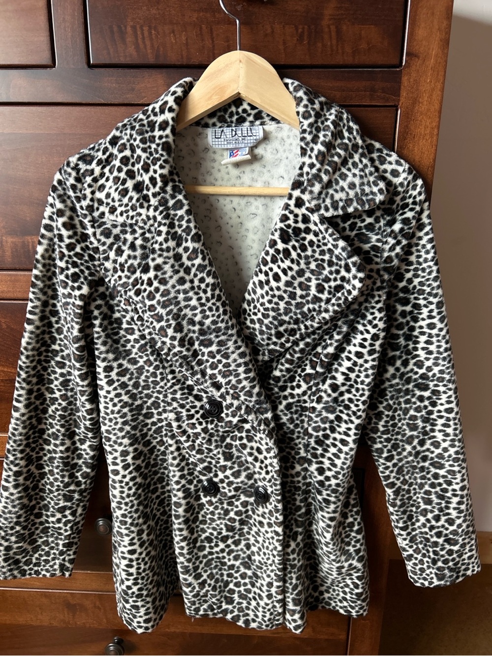 La Belle Black and Cream Leopard Print Pea Coat